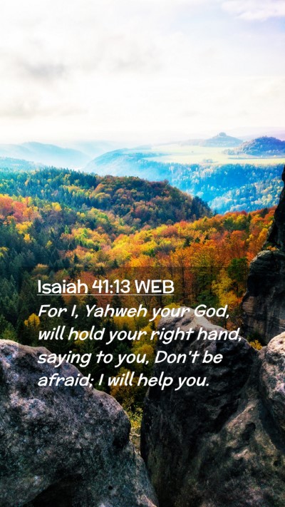 Picture 02 - Isaiah 41:13 WEB Mobile Phone Wallpaper - For I, Yahweh your God, will hold your right - Mobile Bible Verse Wallpaper