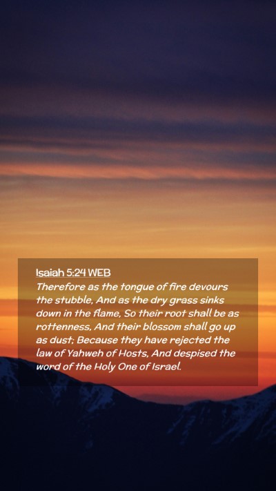 Picture 02 - Isaiah 5:24 WEB Mobile Phone Wallpaper - Therefore as the tongue of fire devours the - Mobile Bible Verse Wallpaper