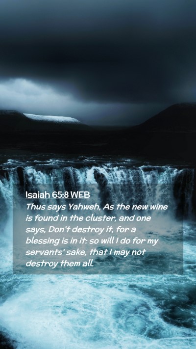 Picture 02 - Isaiah 65:8 WEB Mobile Phone Wallpaper - Thus says Yahweh, As the new wine is found in the - Mobile Bible Verse Wallpaper