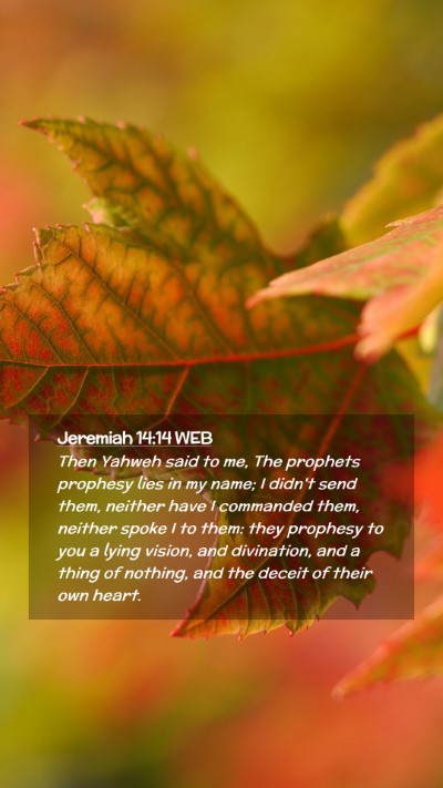 Picture 02 - Jeremiah 14:14 WEB Mobile Phone Wallpaper - Then Yahweh said to me, The prophets prophesy - Mobile Bible Verse Wallpaper