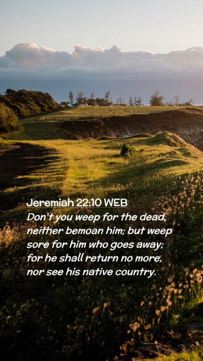 Picture 02 - Jeremiah 22:10 WEB Mobile Phone Wallpaper - Don't you weep for the dead, neither bemoan him; - Mobile Bible Verse Wallpaper