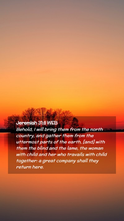 Picture 02 - Jeremiah 31:8 WEB Mobile Phone Wallpaper - Behold, I will bring them from the north country, - Mobile Bible Verse Wallpaper