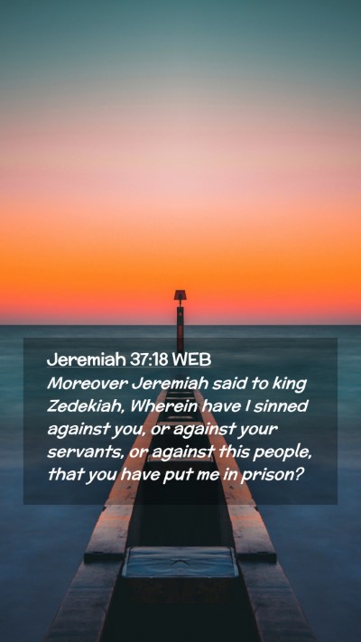 Picture 02 - Jeremiah 37:18 WEB Mobile Phone Wallpaper - Moreover Jeremiah said to king Zedekiah, Wherein - Mobile Bible Verse Wallpaper