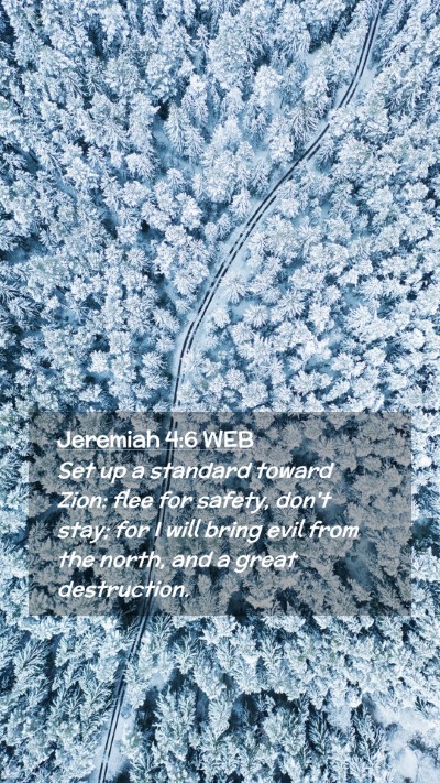 Picture 02 - Jeremiah 4:6 WEB Mobile Phone Wallpaper - Set up a standard toward Zion: flee for safety, - Mobile Bible Verse Wallpaper