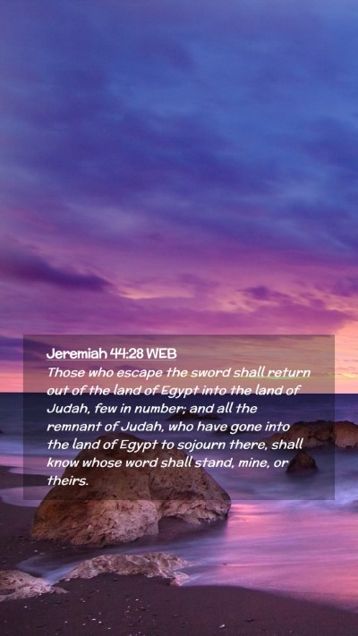 Picture 02 - Jeremiah 44:28 WEB Mobile Phone Wallpaper - Those who escape the sword shall return out of - Mobile Bible Verse Wallpaper