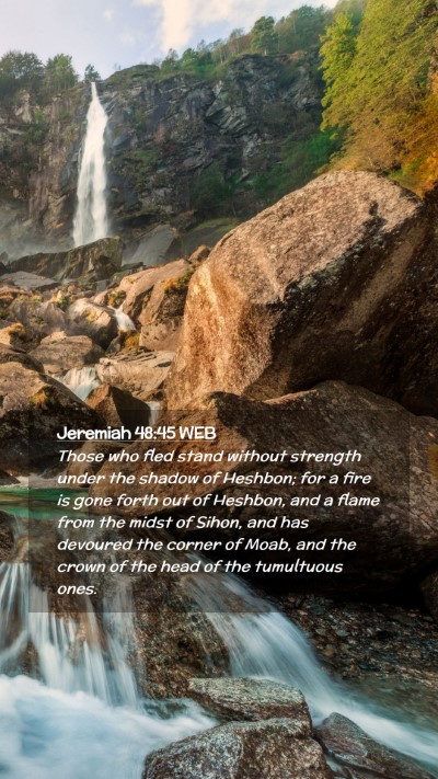 Picture 02 - Jeremiah 48:45 WEB Mobile Phone Wallpaper - Those who fled stand without strength under the - Mobile Bible Verse Wallpaper