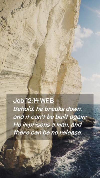 Picture 02 - Job 12:14 WEB Mobile Phone Wallpaper - Behold, he breaks down, and it can't be built - Mobile Bible Verse Wallpaper