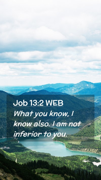 Picture 02 - Job 13:2 WEB Mobile Phone Wallpaper - What you know, I know also. I am not inferior to - Mobile Bible Verse Wallpaper