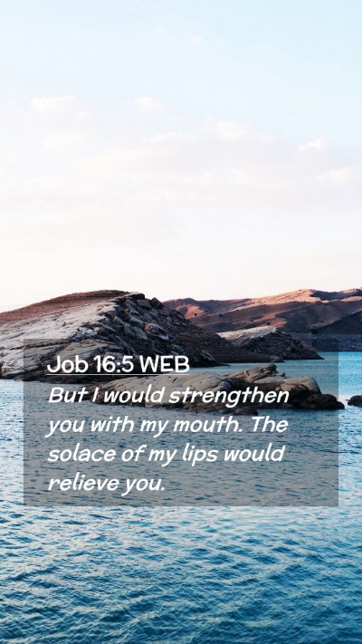 Picture 02 - Job 16:5 WEB Mobile Phone Wallpaper - But I would strengthen you with my mouth. The - Mobile Bible Verse Wallpaper