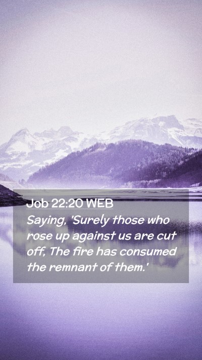 Picture 02 - Job 22:20 WEB Mobile Phone Wallpaper - Saying, 'Surely those who rose up against us are - Mobile Bible Verse Wallpaper