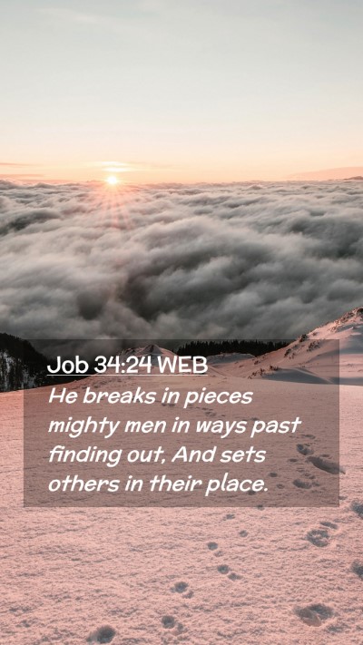 Picture 02 - Job 34:24 WEB Mobile Phone Wallpaper - He breaks in pieces mighty men in ways past - Mobile Bible Verse Wallpaper