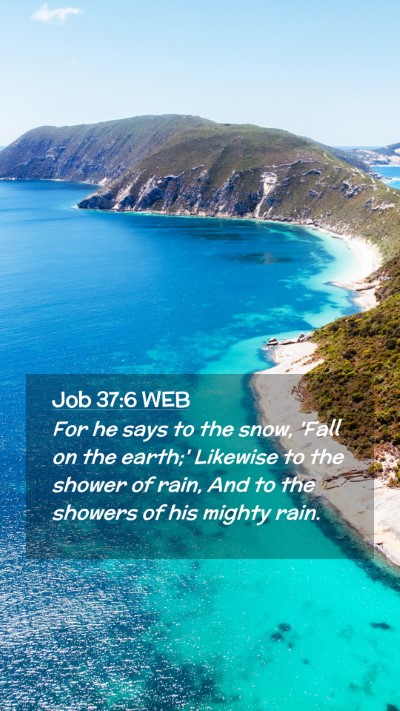Picture 02 - Job 37:6 WEB Mobile Phone Wallpaper - For he says to the snow, 'Fall on the earth;' - Mobile Bible Verse Wallpaper