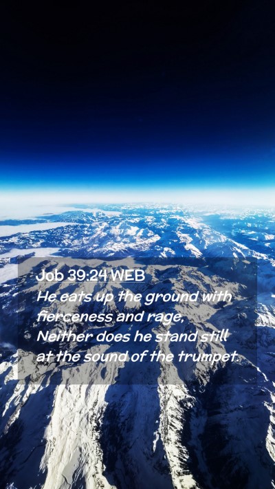 Picture 02 - Job 39:24 WEB Mobile Phone Wallpaper - He eats up the ground with fierceness and rage, - Mobile Bible Verse Wallpaper