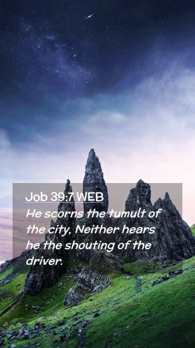 Picture 02 - Job 39:7 WEB Mobile Phone Wallpaper - He scorns the tumult of the city, Neither hears - Mobile Bible Verse Wallpaper