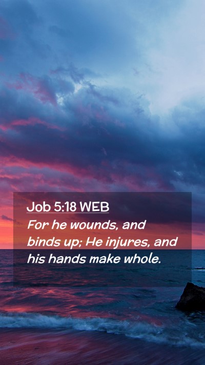 Picture 02 - Job 5:18 WEB Mobile Phone Wallpaper - For he wounds, and binds up; He injures, and his - Mobile Bible Verse Wallpaper