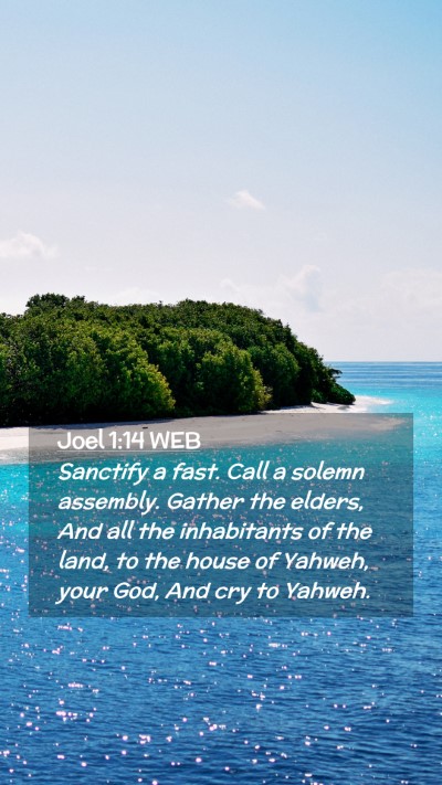 Picture 02 - Joel 1:14 WEB Mobile Phone Wallpaper - Sanctify a fast. Call a solemn assembly. Gather - Mobile Bible Verse Wallpaper
