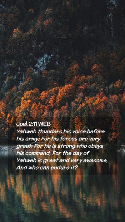 Picture 02 - Joel 2:11 WEB Mobile Phone Wallpaper - Yahweh thunders his voice before his army; For - Mobile Bible Verse Wallpaper