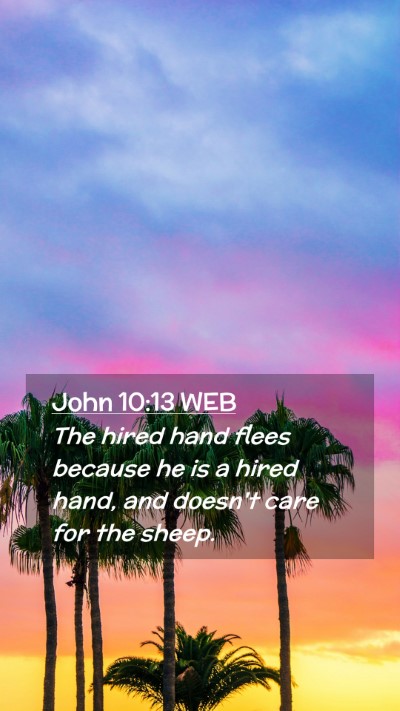 Picture 02 - John 10:13 WEB Mobile Phone Wallpaper - The hired hand flees because he is a hired hand, - Mobile Bible Verse Wallpaper