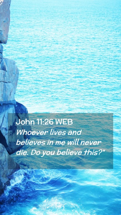 Picture 02 - John 11:26 WEB Mobile Phone Wallpaper - Whoever lives and believes in me will never die. - Mobile Bible Verse Wallpaper