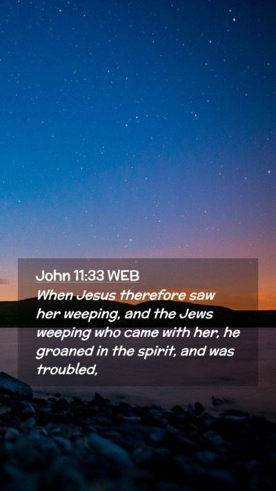 Picture 02 - John 11:33 WEB Mobile Phone Wallpaper - When Jesus therefore saw her weeping, and the - Mobile Bible Verse Wallpaper