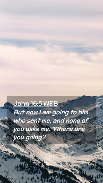 Picture 02 - John 16:5 WEB Mobile Phone Wallpaper - But now I am going to him who sent me, and none - Mobile Bible Verse Wallpaper