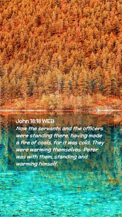 Picture 02 - John 18:18 WEB Mobile Phone Wallpaper - Now the servants and the officers were standing - Mobile Bible Verse Wallpaper