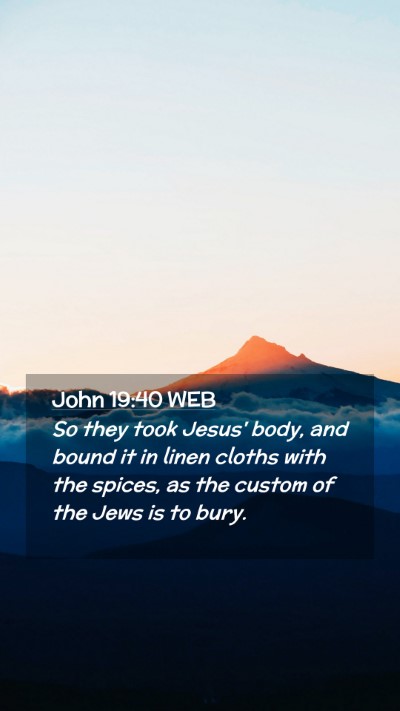 Picture 02 - John 19:40 WEB Mobile Phone Wallpaper - So they took Jesus' body, and bound it in linen - Mobile Bible Verse Wallpaper
