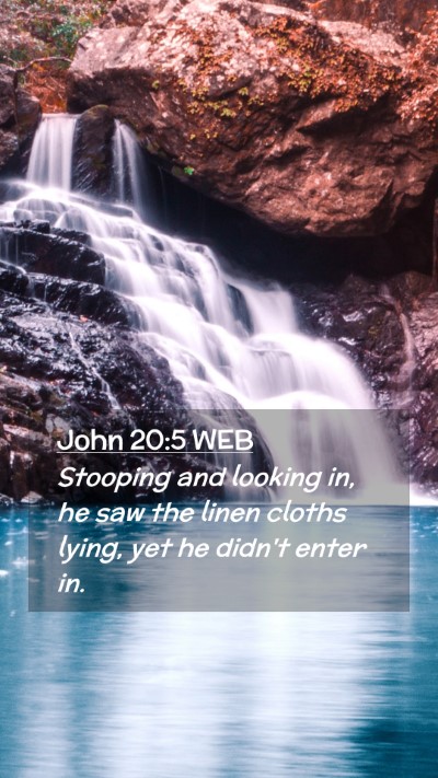 Picture 02 - John 20:5 WEB Mobile Phone Wallpaper - Stooping and looking in, he saw the linen cloths - Mobile Bible Verse Wallpaper