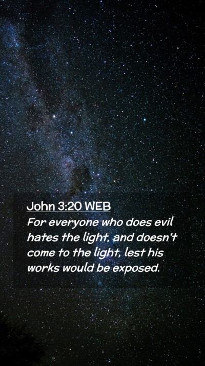 Picture 02 - John 3:20 WEB Mobile Phone Wallpaper - For everyone who does evil hates the light, and - Mobile Bible Verse Wallpaper