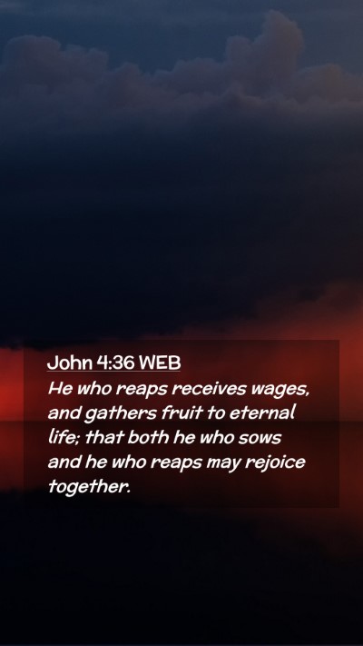 Picture 02 - John 4:36 WEB Mobile Phone Wallpaper - He who reaps receives wages, and gathers fruit to - Mobile Bible Verse Wallpaper