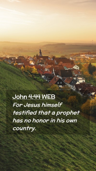 Picture 02 - John 4:44 WEB Mobile Phone Wallpaper - For Jesus himself testified that a prophet has no - Mobile Bible Verse Wallpaper