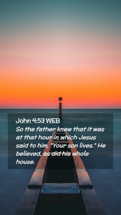 Picture 02 - John 4:53 WEB Mobile Phone Wallpaper - So the father knew that it was at that hour in - Mobile Bible Verse Wallpaper