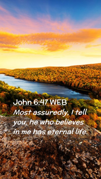 Picture 02 - John 6:47 WEB Mobile Phone Wallpaper - Most assuredly, I tell you, he who believes in me - Mobile Bible Verse Wallpaper
