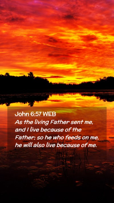 Picture 02 - John 6:57 WEB Mobile Phone Wallpaper - As the living Father sent me, and I live because - Mobile Bible Verse Wallpaper