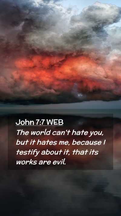 Picture 02 - John 7:7 WEB Mobile Phone Wallpaper - The world can't hate you, but it hates me, - Mobile Bible Verse Wallpaper