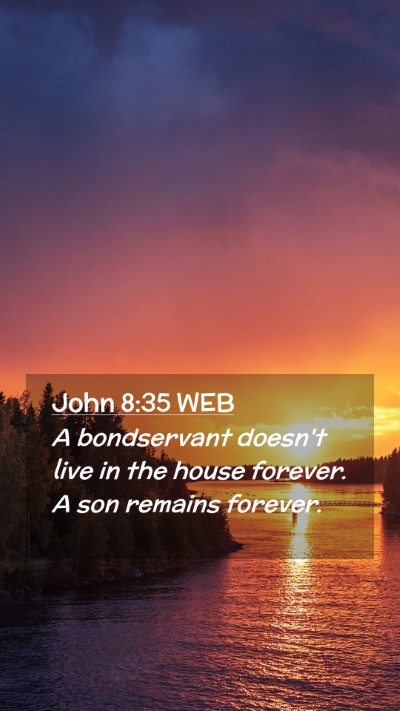 Picture 02 - John 8:35 WEB Mobile Phone Wallpaper - A bondservant doesn't live in the house forever. - Mobile Bible Verse Wallpaper