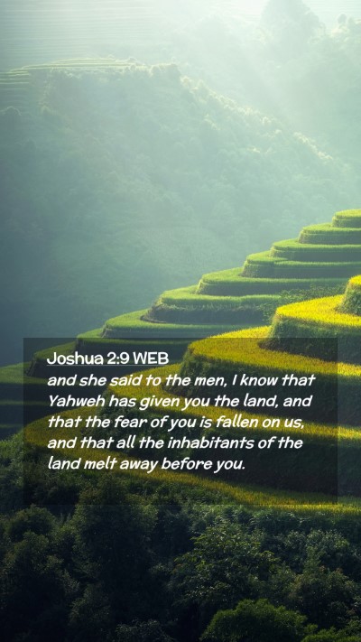 Picture 02 - Joshua 2:9 WEB Mobile Phone Wallpaper - and she said to the men, I know that Yahweh has - Mobile Bible Verse Wallpaper