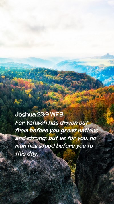 Picture 02 - Joshua 23:9 WEB Mobile Phone Wallpaper - For Yahweh has driven out from before you great - Mobile Bible Verse Wallpaper