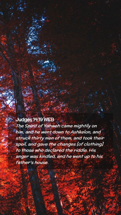 Picture 02 - Judges 14:19 WEB Mobile Phone Wallpaper - The Spirit of Yahweh came mightily on him, and he - Mobile Bible Verse Wallpaper