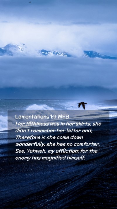 Picture 02 - Lamentations 1:9 WEB Mobile Phone Wallpaper - Her filthiness was in her skirts; she didn't - Mobile Bible Verse Wallpaper