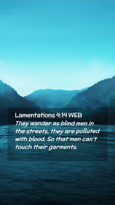 Picture 02 - Lamentations 4:14 WEB Mobile Phone Wallpaper - They wander as blind men in the streets, they are - Mobile Bible Verse Wallpaper
