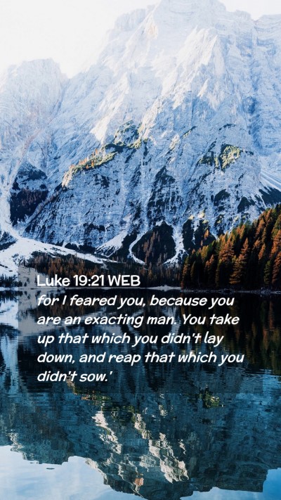 Picture 02 - Luke 19:21 WEB Mobile Phone Wallpaper - for I feared you, because you are an exacting - Mobile Bible Verse Wallpaper