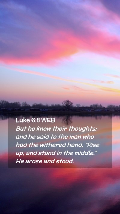 Picture 02 - Luke 6:8 WEB Mobile Phone Wallpaper - But he knew their thoughts; and he said to the - Mobile Bible Verse Wallpaper