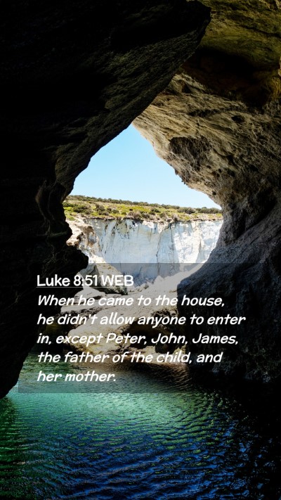Picture 02 - Luke 8:51 WEB Mobile Phone Wallpaper - When he came to the house, he didn't allow anyone - Mobile Bible Verse Wallpaper