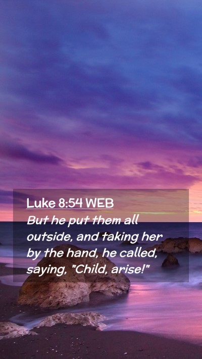 Picture 02 - Luke 8:54 WEB Mobile Phone Wallpaper - But he put them all outside, and taking her by - Mobile Bible Verse Wallpaper