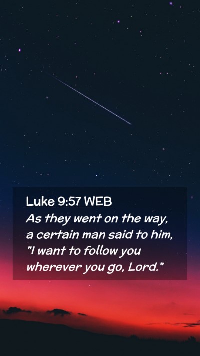 Picture 02 - Luke 9:57 WEB Mobile Phone Wallpaper - As they went on the way, a certain man said to - Mobile Bible Verse Wallpaper