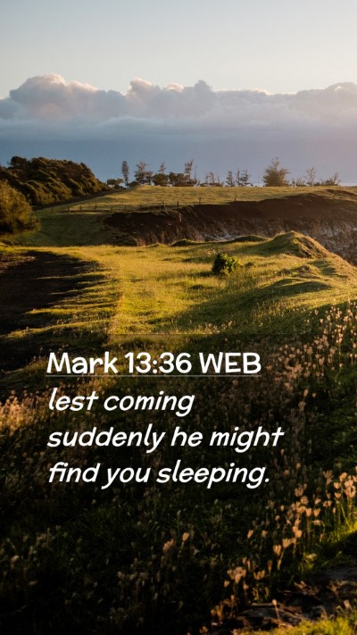 Picture 02 - Mark 13:36 WEB Mobile Phone Wallpaper - lest coming suddenly he might find you - Mobile Bible Verse Wallpaper