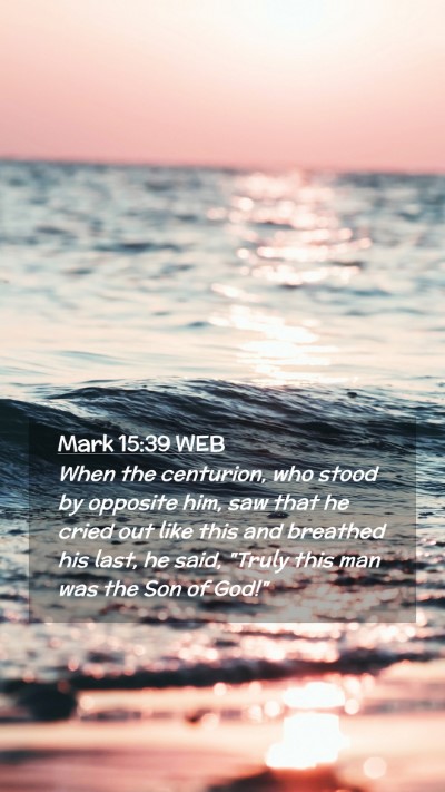 Picture 02 - Mark 15:39 WEB Mobile Phone Wallpaper - When the centurion, who stood by opposite him, - Mobile Bible Verse Wallpaper