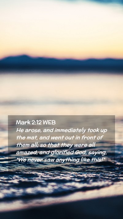 Picture 02 - Mark 2:12 WEB Mobile Phone Wallpaper - He arose, and immediately took up the mat, and - Mobile Bible Verse Wallpaper