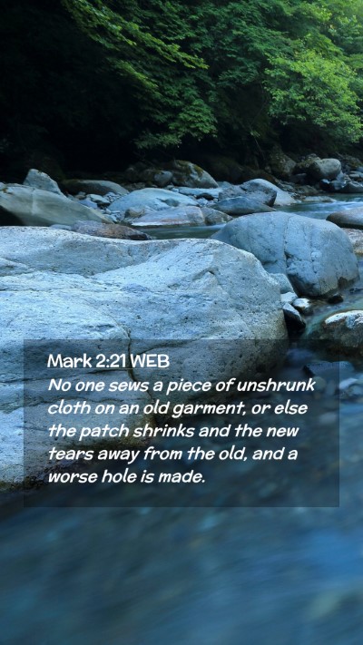 Picture 02 - Mark 2:21 WEB Mobile Phone Wallpaper - No one sews a piece of unshrunk cloth on an old - Mobile Bible Verse Wallpaper